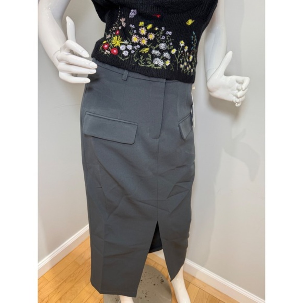 Commense‎ Split-front Solid Midi Skirt Gray size … - image 10